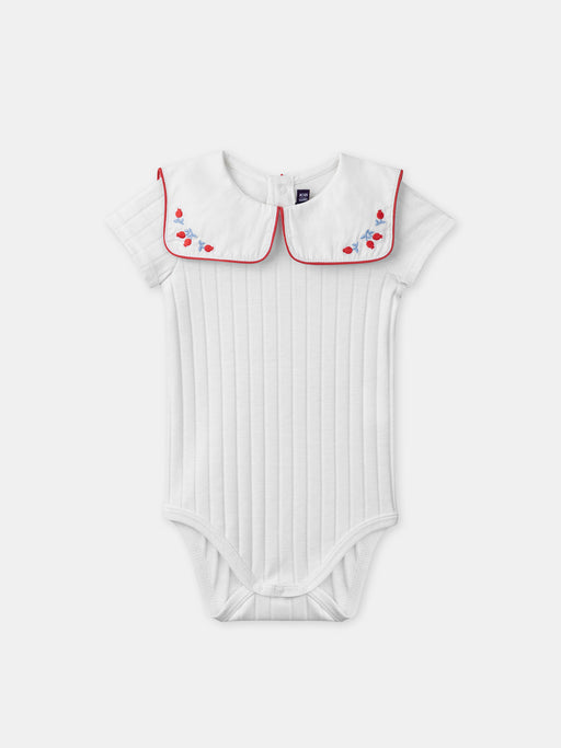 Ecru embroidered collared bodysuit — Baby girl