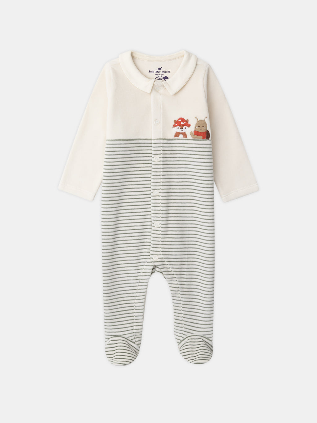Ecru striped velvet sleepsuit — Baby boy