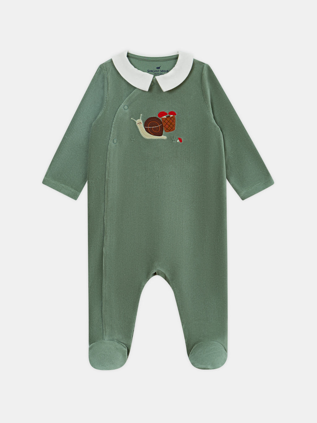 Grey-green velvet embroidered sleepsuit — Baby boy