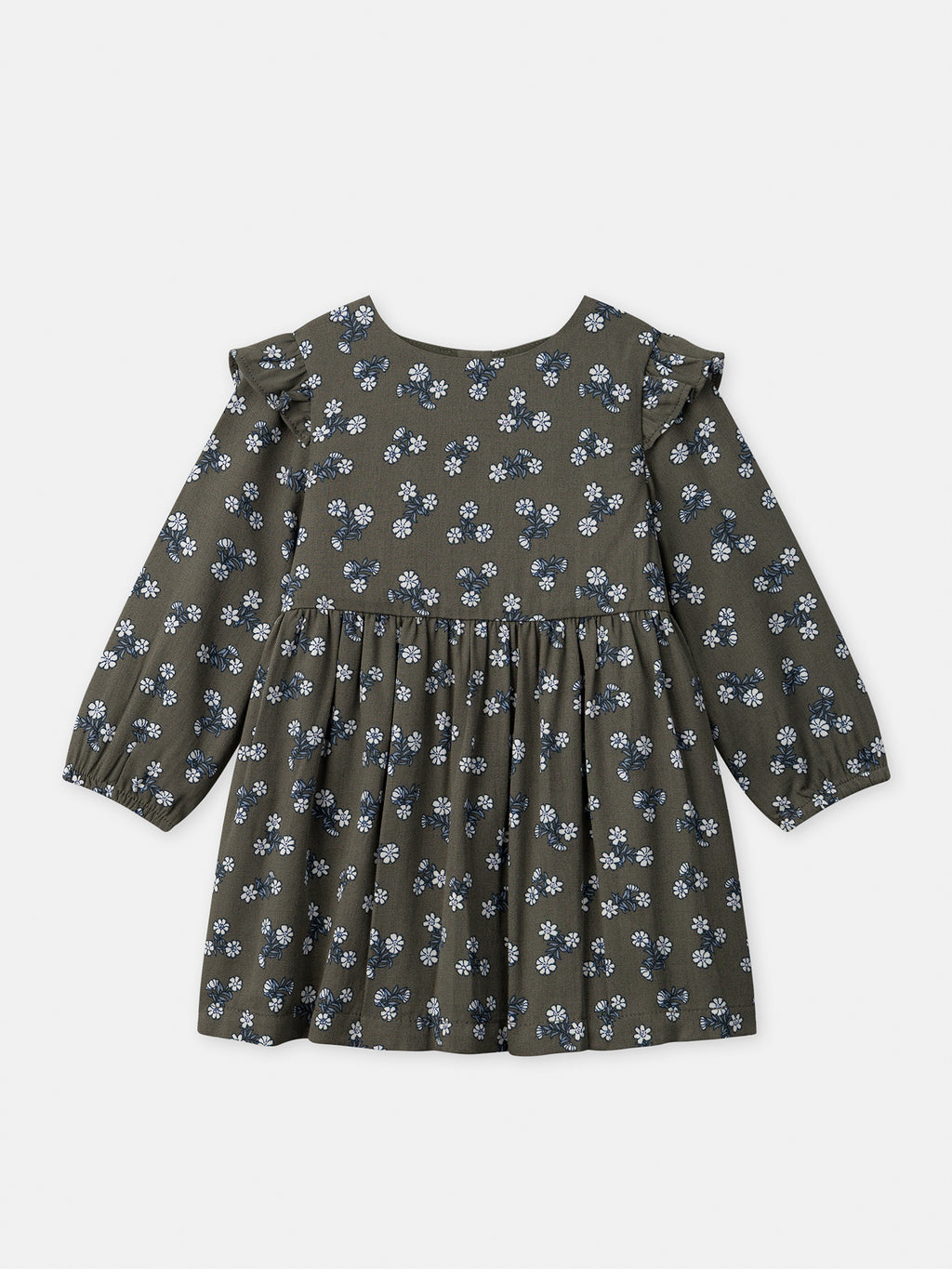 Khaki floral print long-sleeved dress — Baby girl
