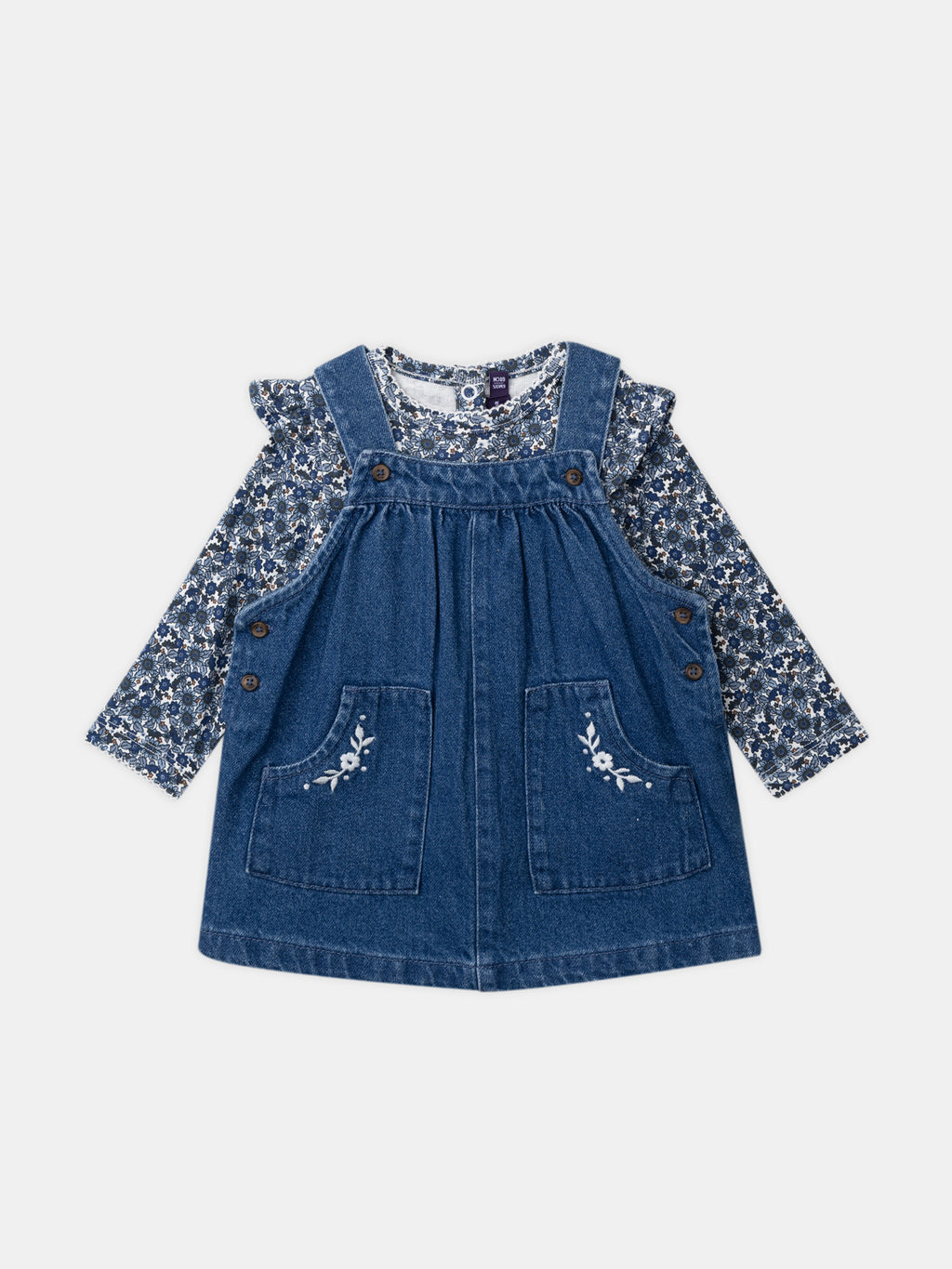 Denim floral print long-sleeved set — Baby girl